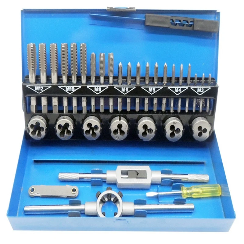 

32Pc M3-M12 Metric Tap and Die Set Manual Tapping Tool Thread Tap Die Wrench Set