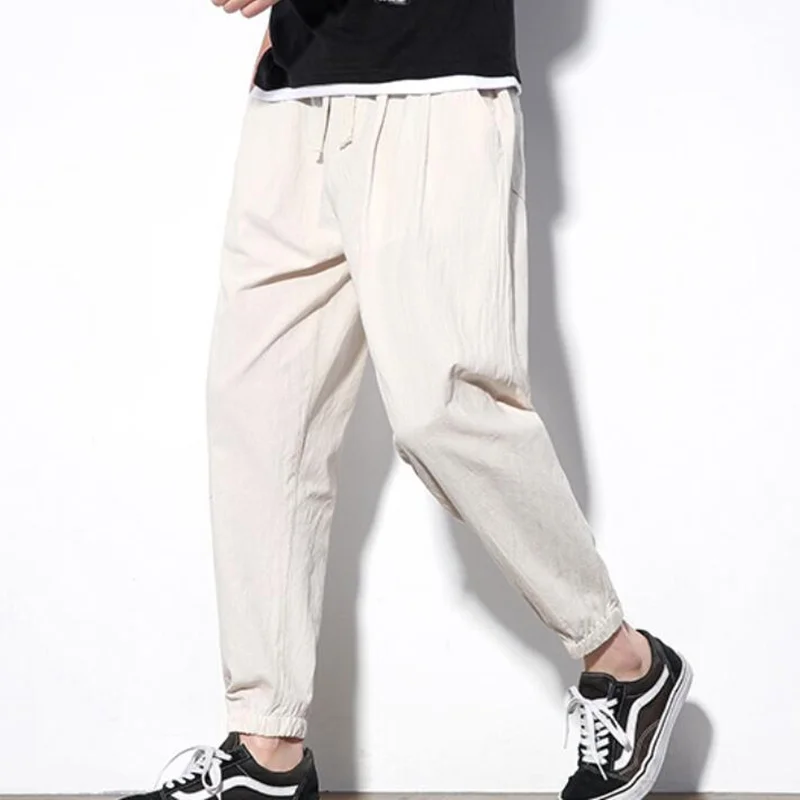 Мужские повседневные брюки из льна Sinicism синие дышащие хлопковые льняные