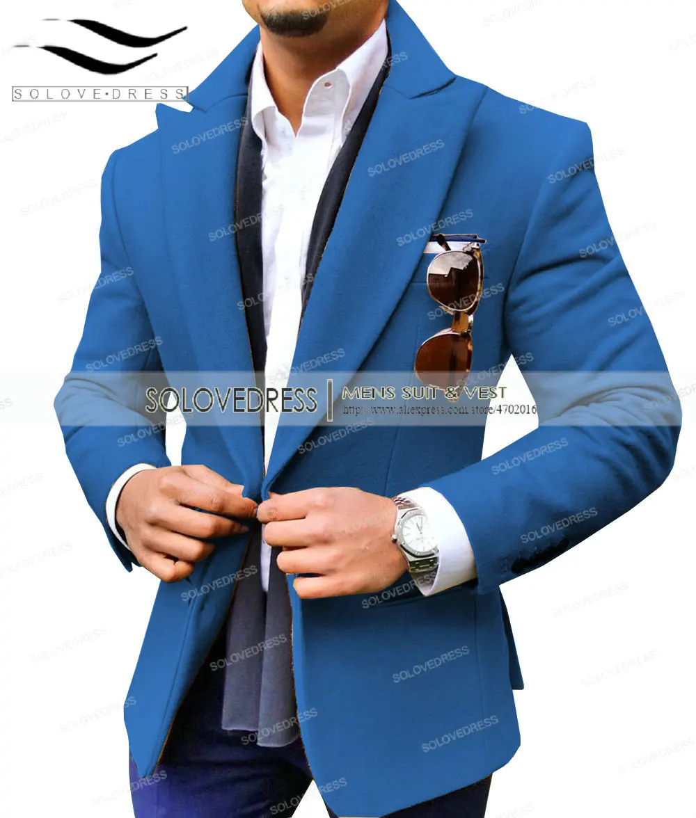 Blue Коричневый пиджак для мужчин, для отдыха, шерсть, твид, балзер, формальный, нотч, с отворотом, Бизнес Стиль, приталенный смокинг, Женихи, для мужчин, зимнее пальто - Цвет: Blue