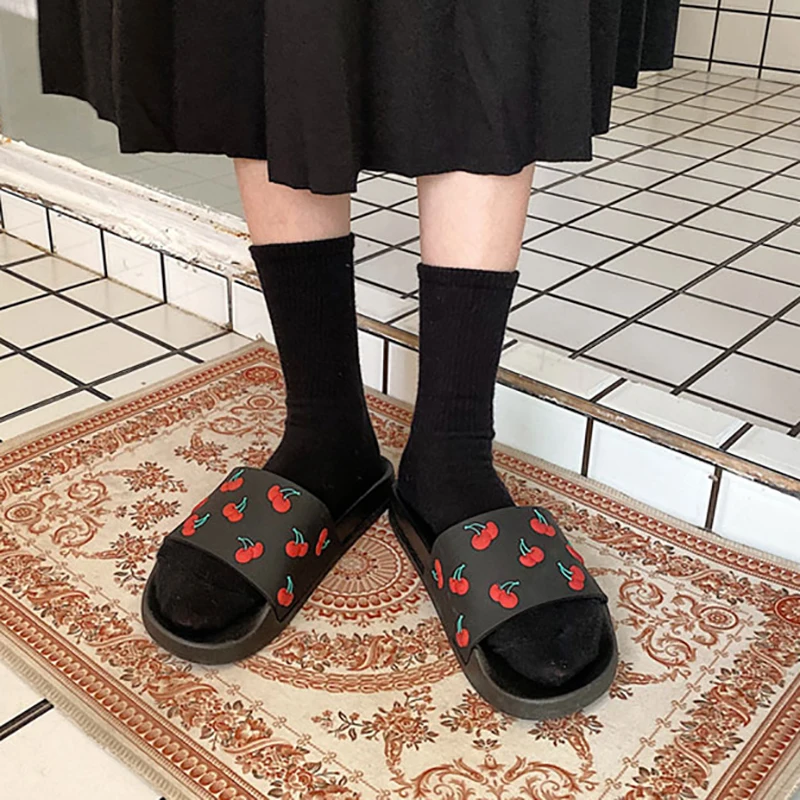 

Summer Slides Women's Slippers Cartoon 3D Cherry PU Slippers Home Bathroom Non Slip Casual Girls Shoes Beach Vacation Sandals