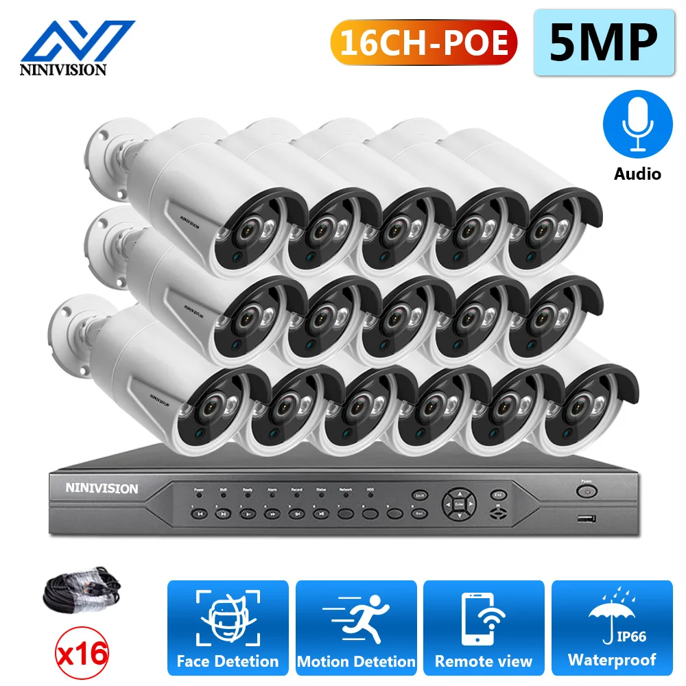 

H.265 16CH 5MP 4K HD POE NVR Kit CCTV System IR Outdoor AI IP Camera P2P Video Security Surveillance Set 4TB HDD