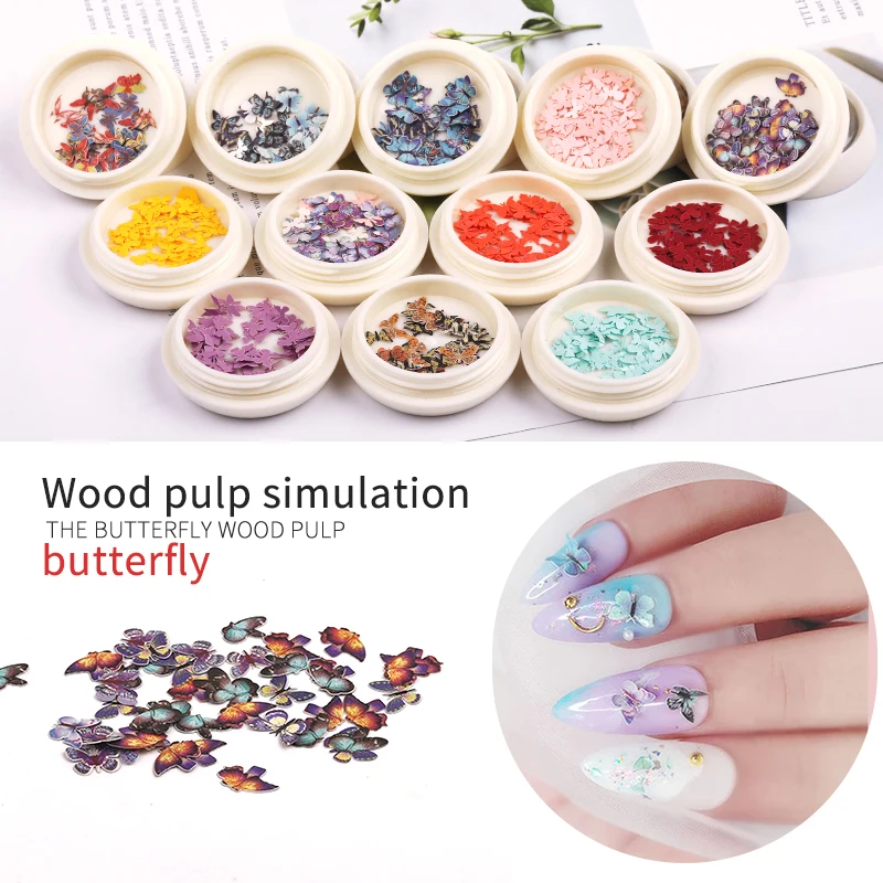 

New about 50 Pieces of Mixed Color Butterfly Wood Pulp Nail Art Sequin Manicure DIY Butterfly Nail Jewelry Decoration Gifts Hot