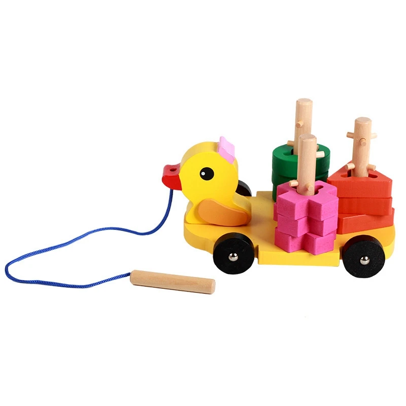 1pc Colored Wooden Tractor Baby Teether Toys Wooden Chickens Car Toys for Children Geometric Blocks Wonderful Gift Toy Baby Good