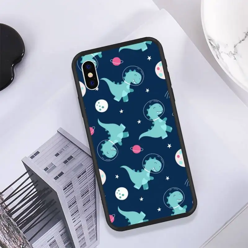 

Little dinosaur Phone Case for iPhone 11 12 Pro Max 6 6s 7 8 Plus XS XR 12mini SE 2020 Black Soft TPU Cover Silicone Coque
