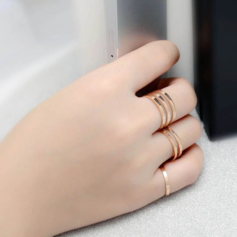 

TOSOKO Stainless Steel Jewelry Smooth Multi-Layer Geometric Ring Fashion Simple Women's Ring BSA005