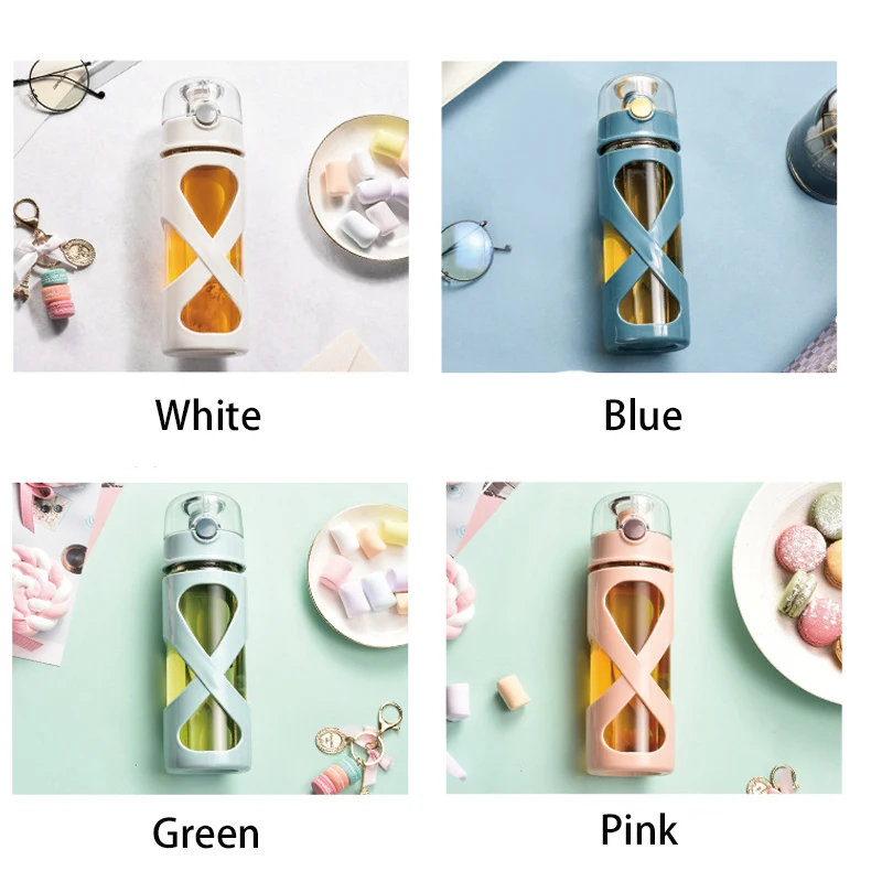 Стеклянная бутылка для воды объемом 17 унций с легкой откидной крышкой и рукавом