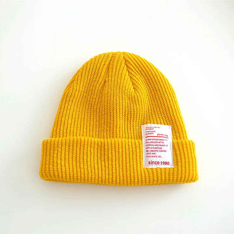 Dark Yellow Детские трикотажные Beanie Hat Baby Мальчики Девочки Карамельный цвет головным убором детская осень-зима теплые теплая шапка Мягкие Твердые крышки Muts для От 2 до 8 лет - Цвет: Dark Yellow
