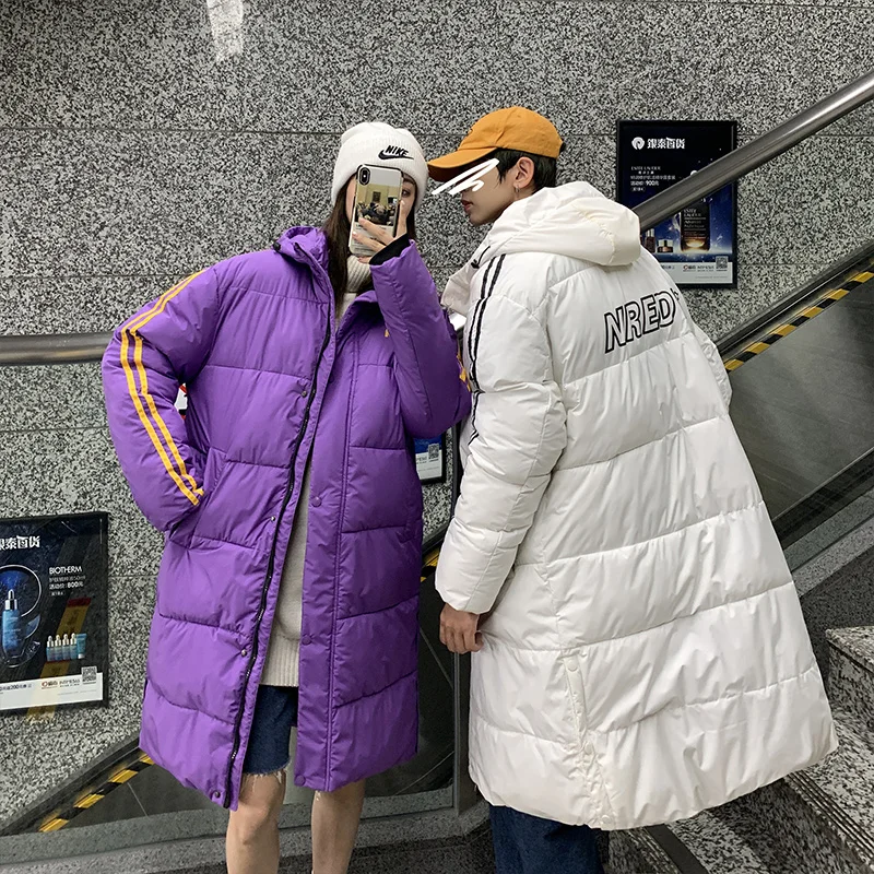 Down jacket for couples  popular trend cotton padded coats  loose hooded bread dresses  mid-long wintIer clothes ins