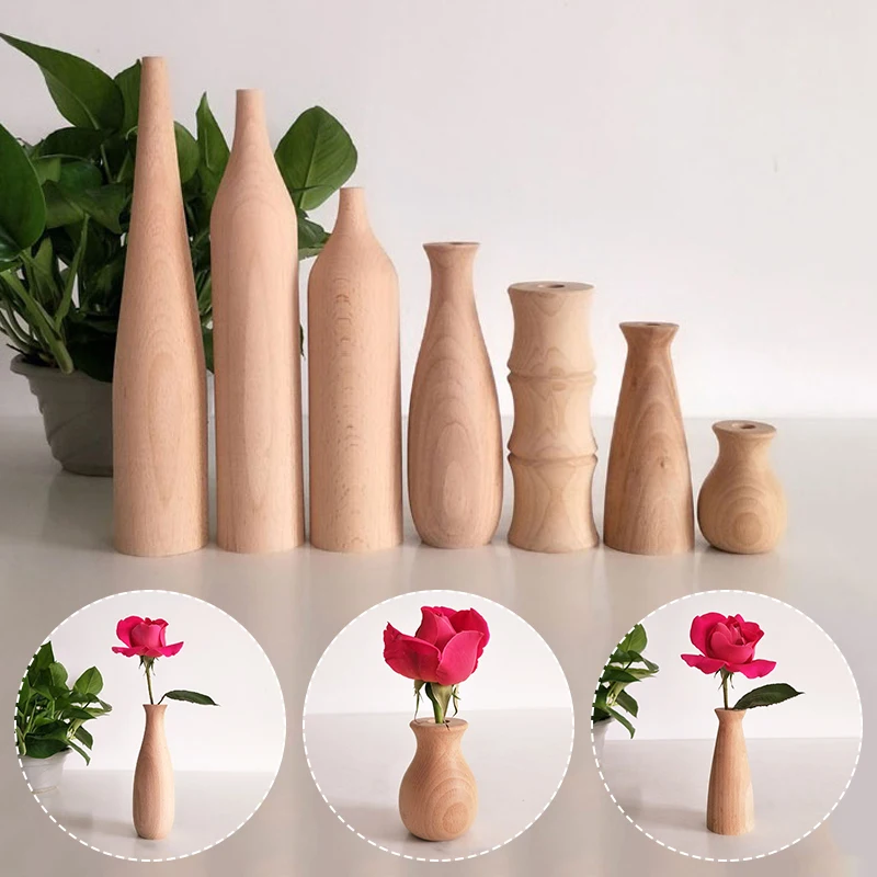 

1PC Simple Retro Wooden Vase Decorative Handmade Solid Wood Vase for living room coffee shop decorative flower arrangement