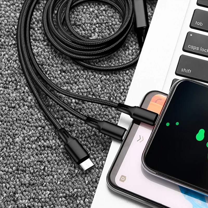 Мобильный телефон кабель 3 в 1 Micro USB Type C для быстрой зарядки Samsung Xiaomi Huawei подсветки