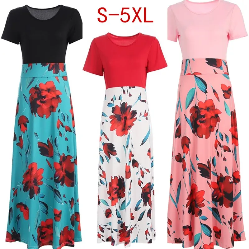 Женское платье туника с цветочным принтом повседневное винтажное длинное макси