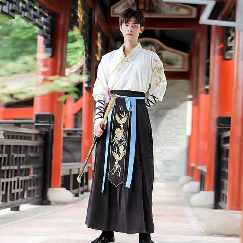 Wuxia Hanfu Male Mens Modern Chinese Traditional Stage Dress Men Plus Size Set Ancient Style Knight Costume Student Class Outfit |