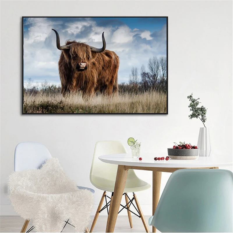 

Wild Animal Highland Cow Cattle Canvas Posters Prints Wall Art Painting Decorative Picture Modern lIiving Room Home Decoration