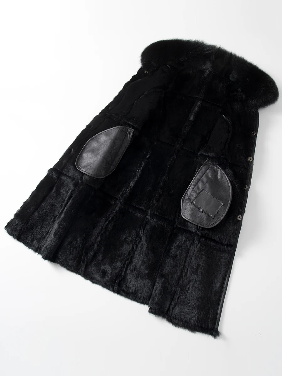 Шуба из натурального кролика Женская винтажная куртка с воротником меха норки