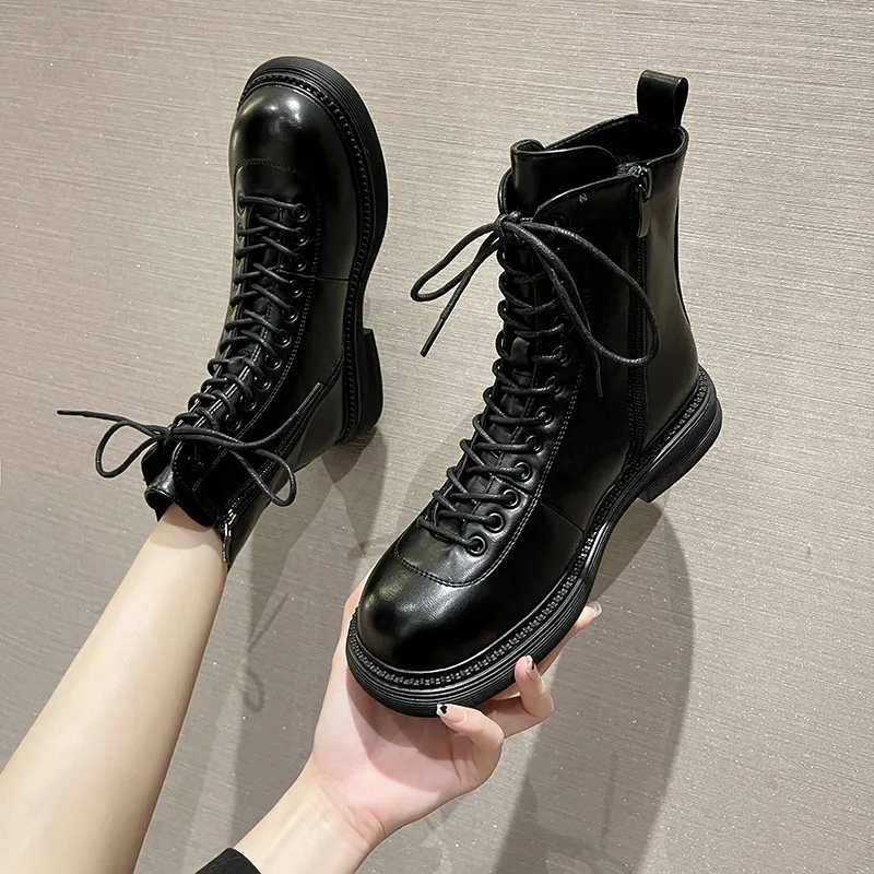 Winter platform boots Ladies sneakers High-top casual shoes Platform lace-up ankle boots Warm white Botas Mujer