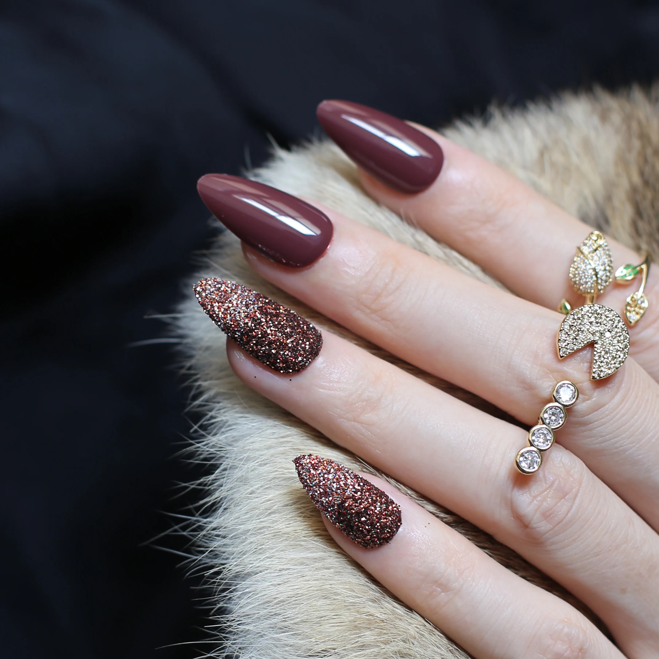 Рубиновый Красный Блестящий Порошок стилет УФ глянцевые накладные ногти черный