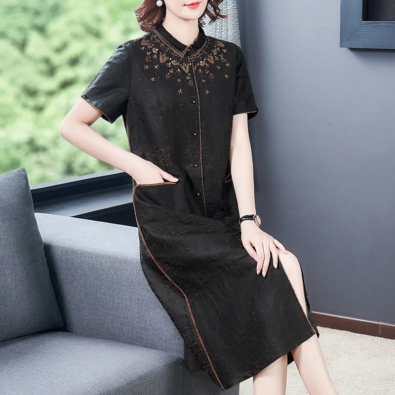 Черный ароматное облако пряжа с коротким рукавом шелковое платье Женский 2021