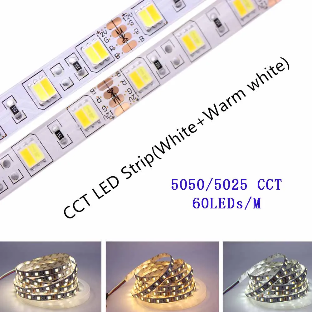 Светодиодная лента RGBW WW RGBCCT 5050 RGB 2835 теплый белый/белый 12 В 5025 cct двухрядная 120