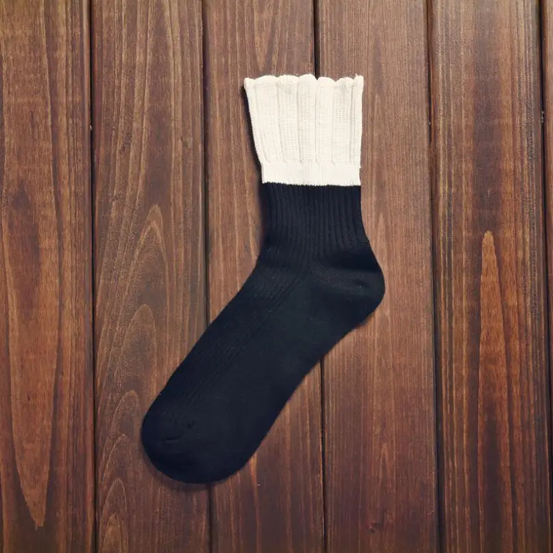 Women Solid Cotton Socks Girls Turned Cuff Socks Winter Socks Ribbed Ivory Ankle Socks Grey Crew Sock Black Red Sock 5 pairs/lot