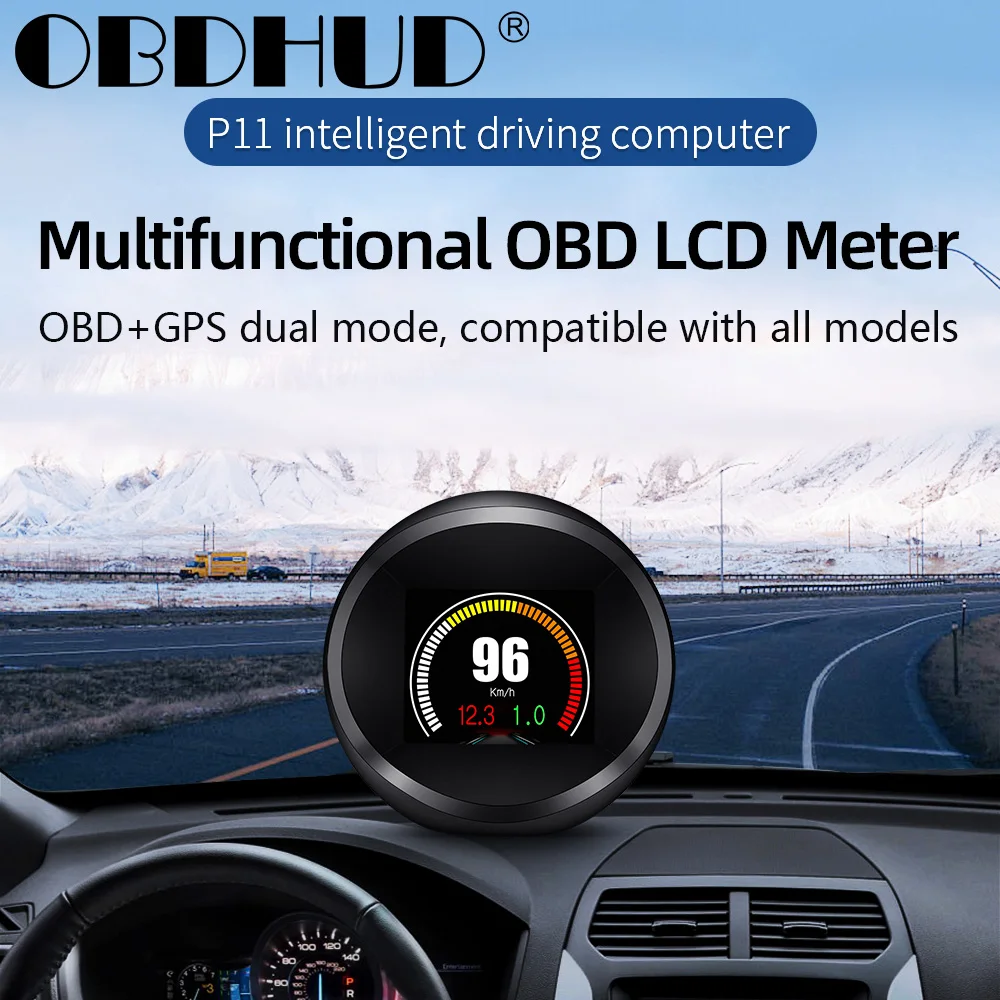 

Universal P11 HUD OBD2 GPS Dual System Car Smart Digital Meter Multi-Function Alarm Temperature Gauge Voltage Speedometer
