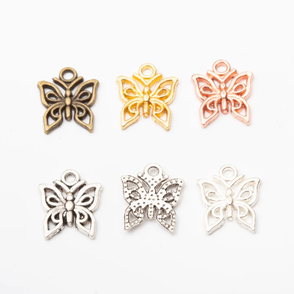 100 шт 14*12 мм Тибетский Серебристый Цвет Бабочка Подвески Античная Бронза
