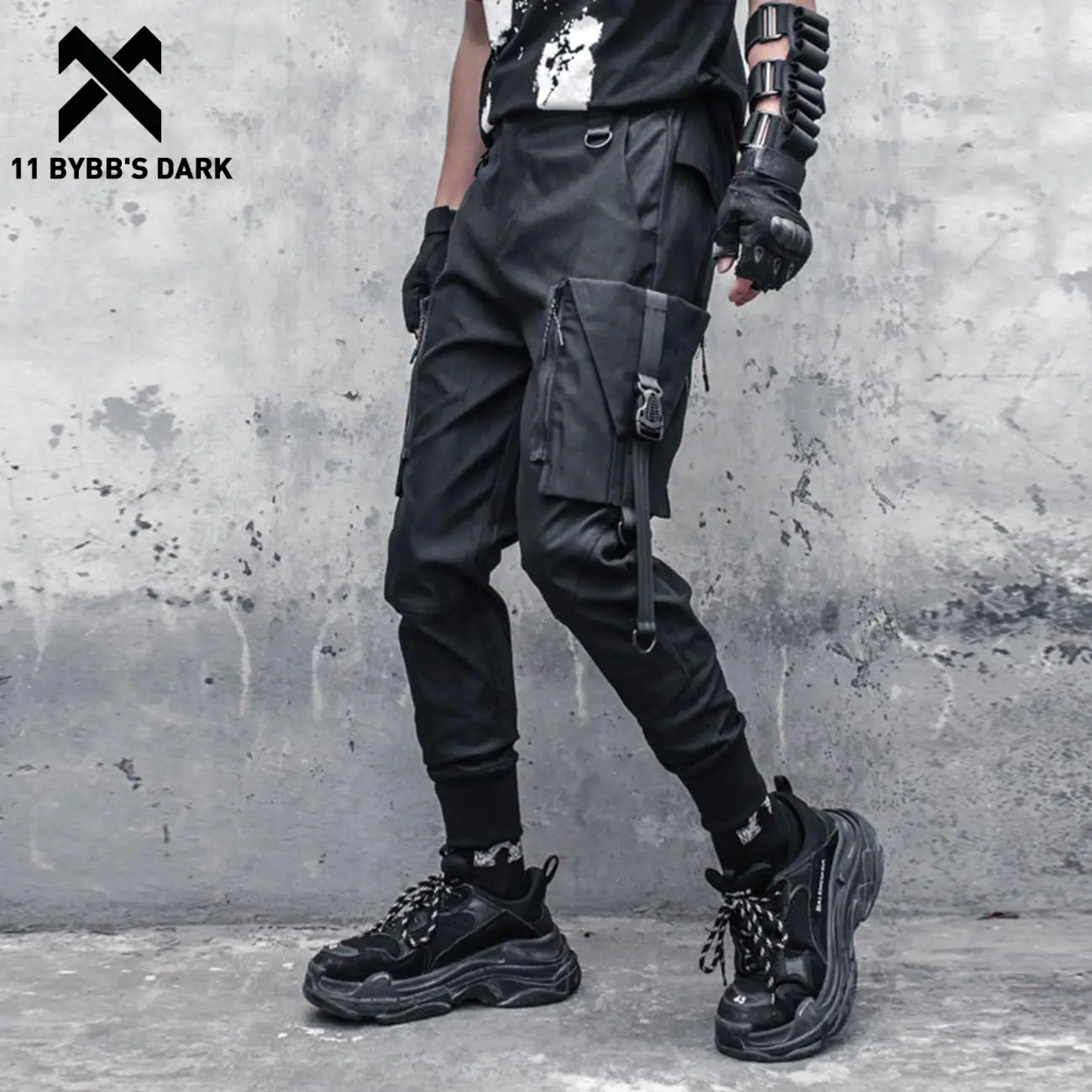 11 BYBB'S DARK Hip Hop Removable Ribbons Zipper Pocket Cargo Pants Men Streetwear Techwear Functional Loose Trousers Harem Pants