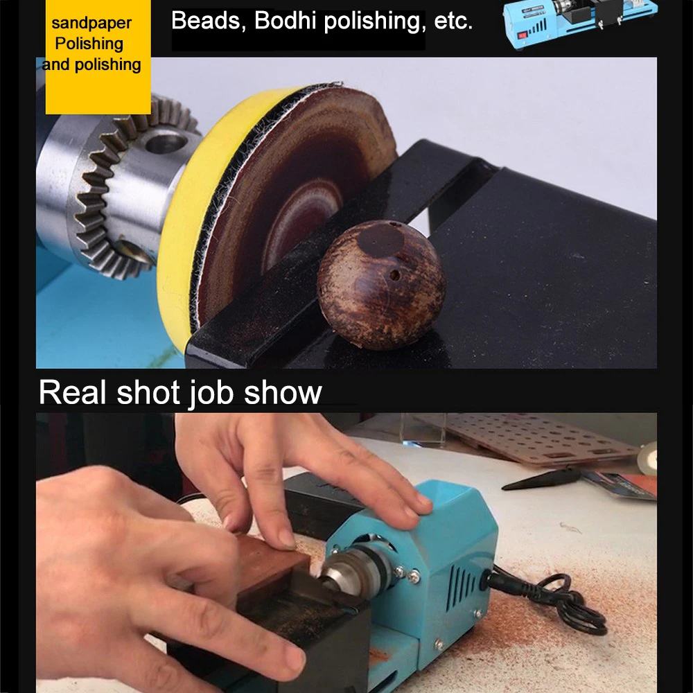 

DC12-24V 150W Mini Lathe Beads Machine Woodworking DIY Lathe Standard Set Wood Lathe Standard Metal Lathe Machine