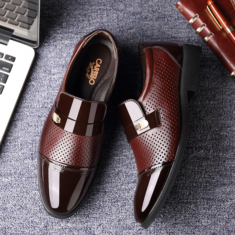 

2019 Summer Men Hollow Out Men Formal Shoes Men Microfiber Leather Quality Shoes Breathable Men Shoes For Business