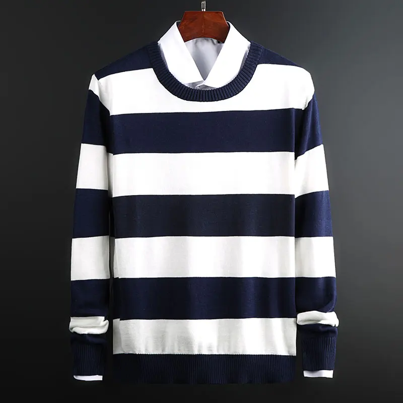 New Fashion Brand Sweater For Mens Pullovers Striped cSlim Fit Jumpers Knit Warm Autumn Korean Style Casual Men Clothes