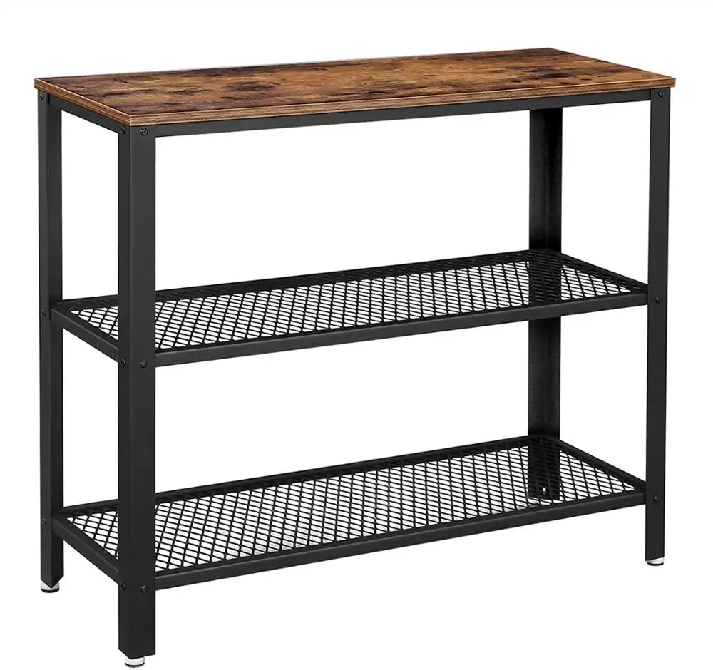 

Industrial Side Coffee Table End Telephone Table with 2-Tier Mesh Shelves Storage Rack for Office Hallway Living Room[US-Stock]