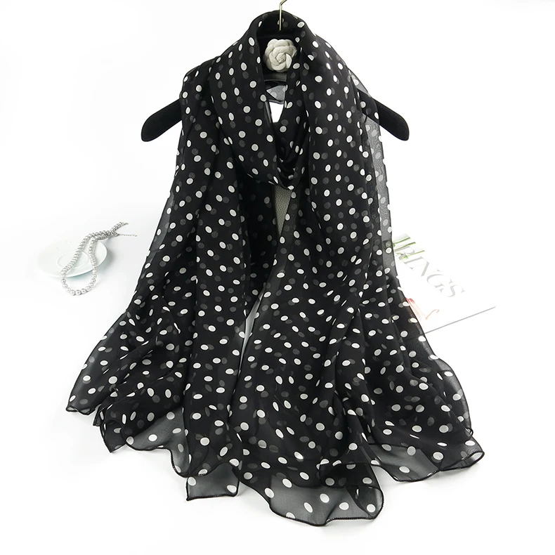 

Small wave dot silk scarf women wild shawl spring and autumn silk scarf White