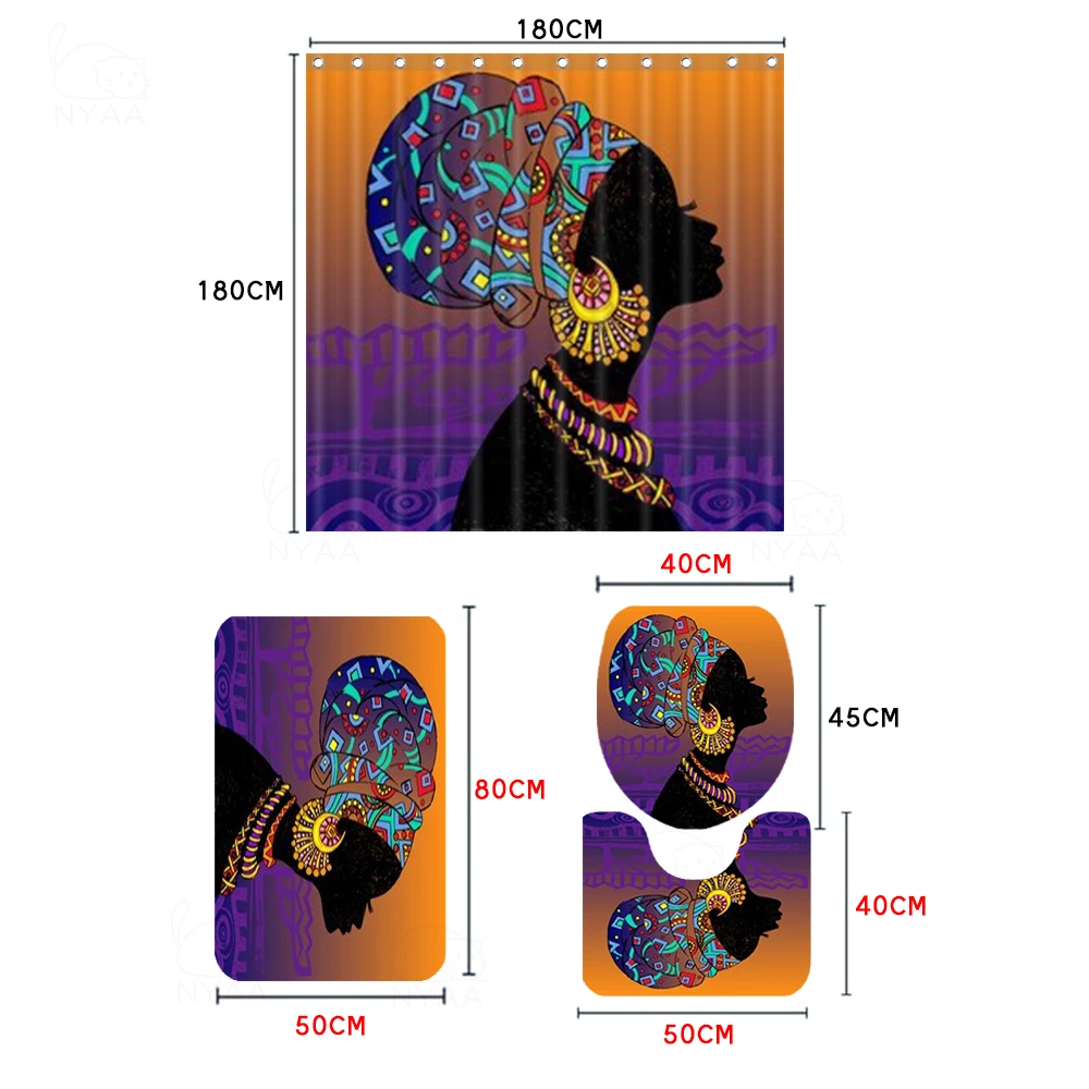 African American Woman Shower Curtain Afro Hairstyle Black Girl Bathroom Waterproof Polyester Fabric for Bathtub Decor 12 Hooks | Дом и сад