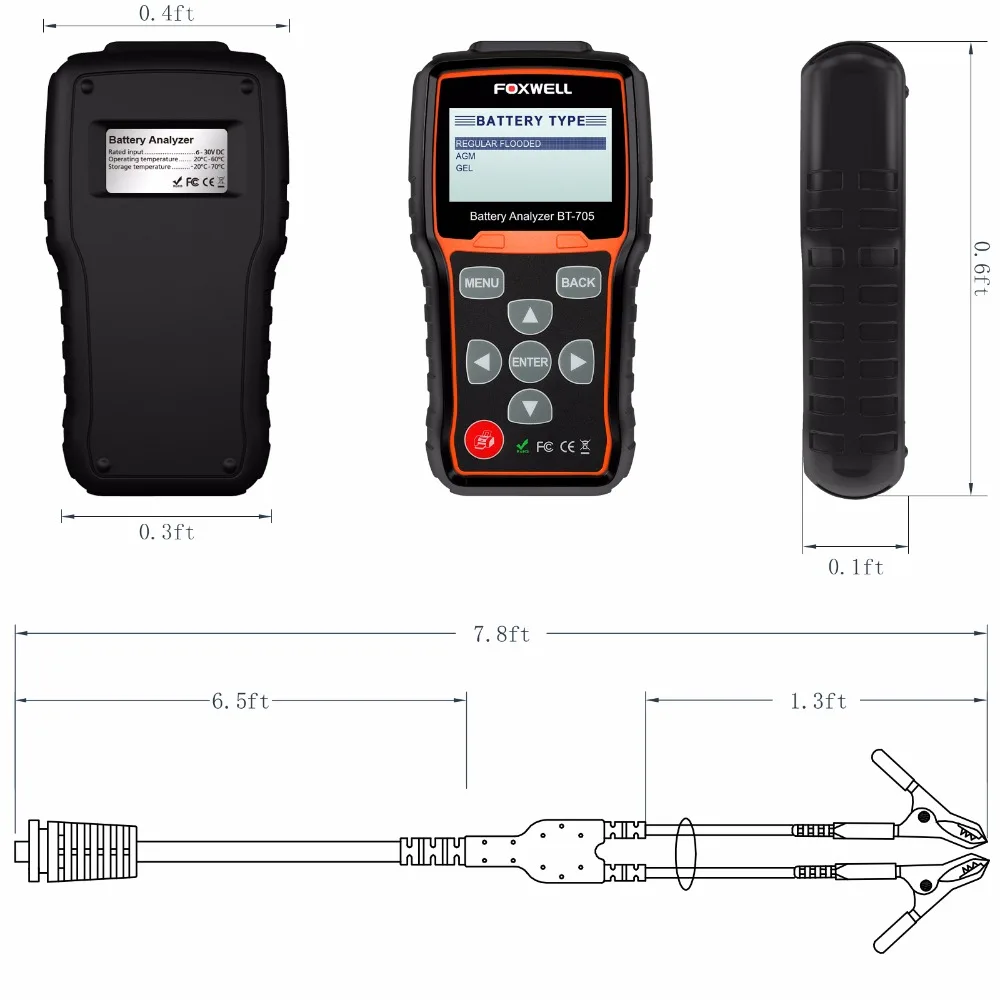 Foxwell BT705 12 В и 24 В анализатор батареи тестер для автомобилей Батарея AGM плоская пластина, AGM спиральные гелевые батареи Автомобильный Аккумулятор инструмент