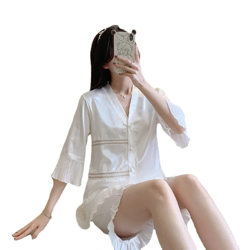 2021 Summer New South Korea Ice Silk Matte Silk Shorts Pajamas Women's 2Pcs Suit Comfortable Home Clothes Sleepwear Nightwear