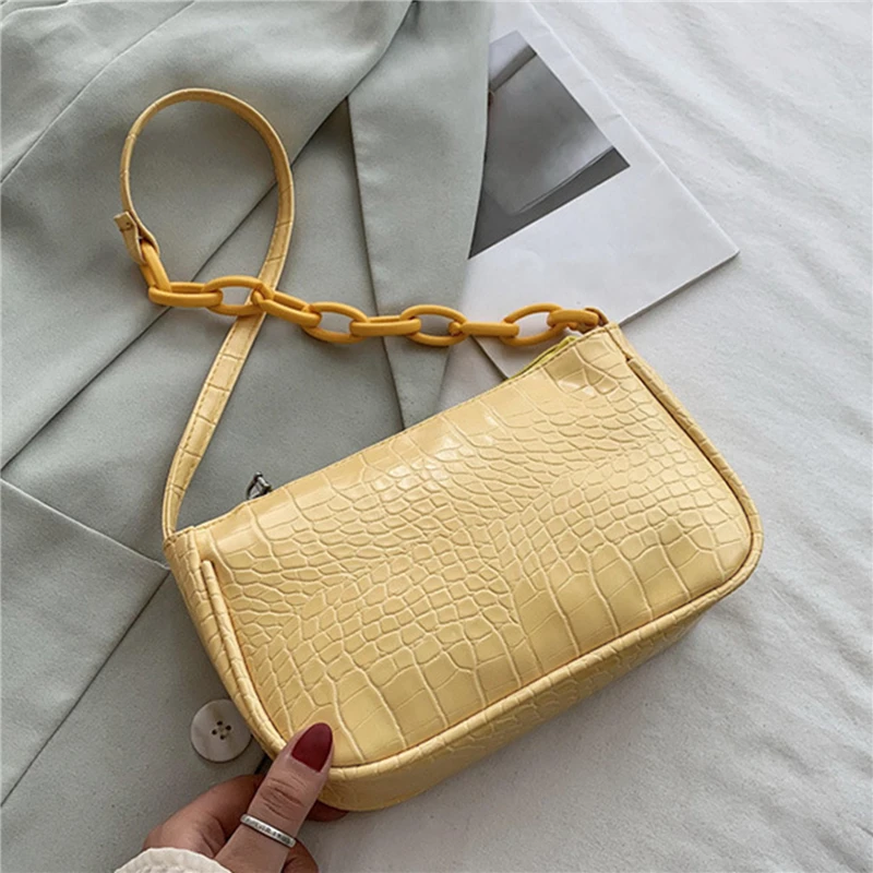 

Сумка на плечо с крокодиловым узором женская, Модный саквояж на цепочке из экокожи, элегантная маленькая сумочка для подмышек