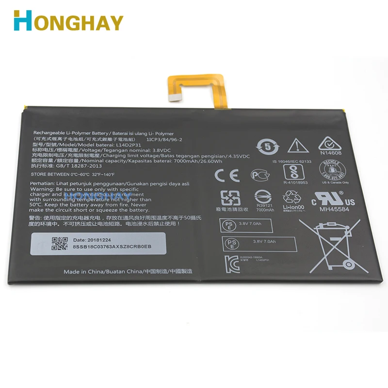 Сменный аккумулятор HONGHAY L14D2P31 7000 мАч для Lenovo Tab 2 TAB2 A10 70F TB2 X30L батарей с разъемом на
