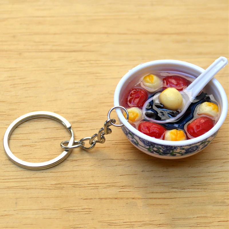 Имитация еды для мужчин и женщин модный ключ десерт паста каша брелок синий белый