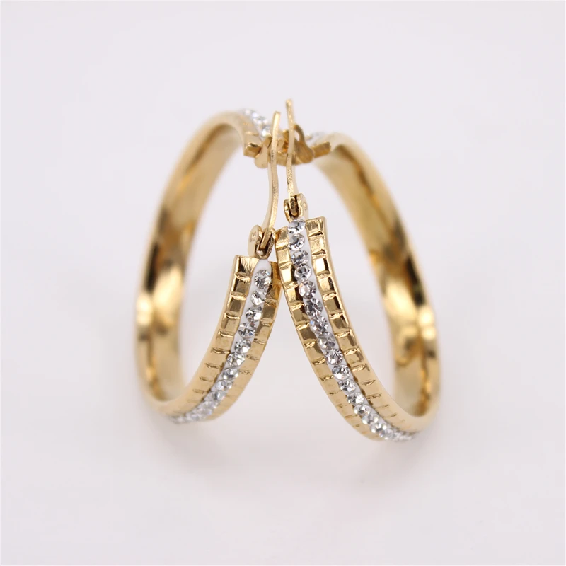 

Stainless steel jewelry Hoop earrings 30mm 35mm purchase Retail or wholesale Fashion crystal jewelry gift LH1023