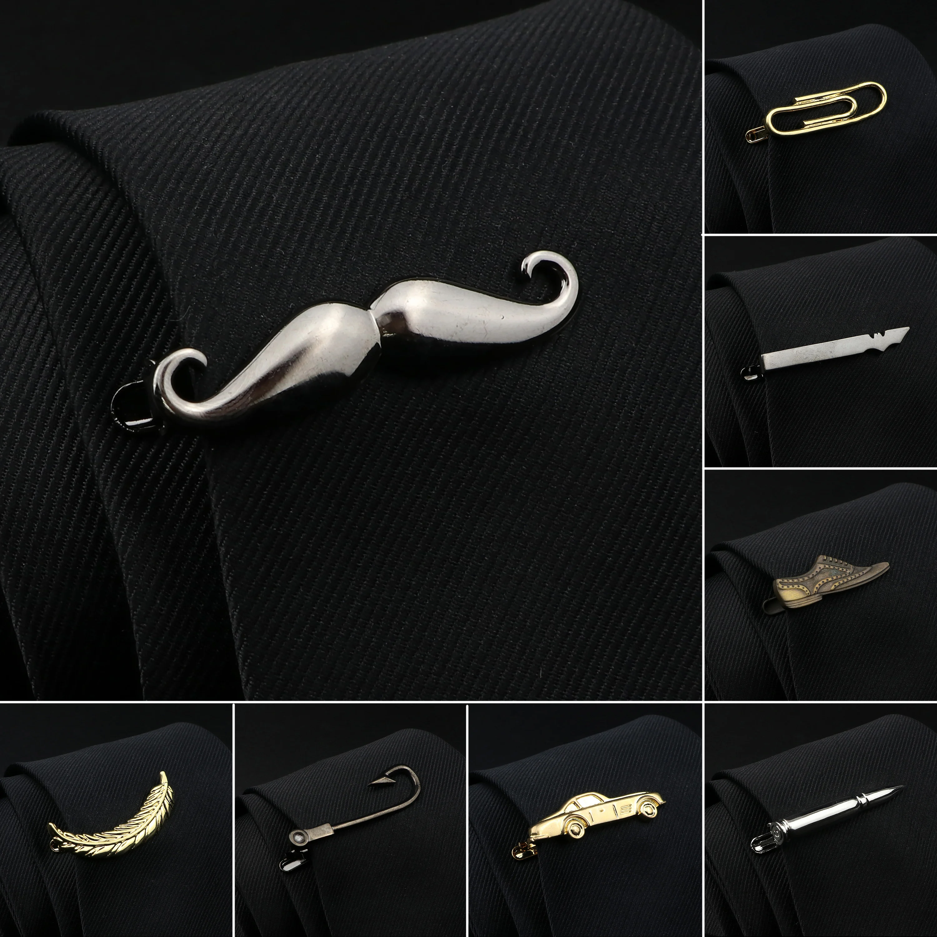 Золотистый серебристый цвет перо ручка металлический зажим для галстука мужчин