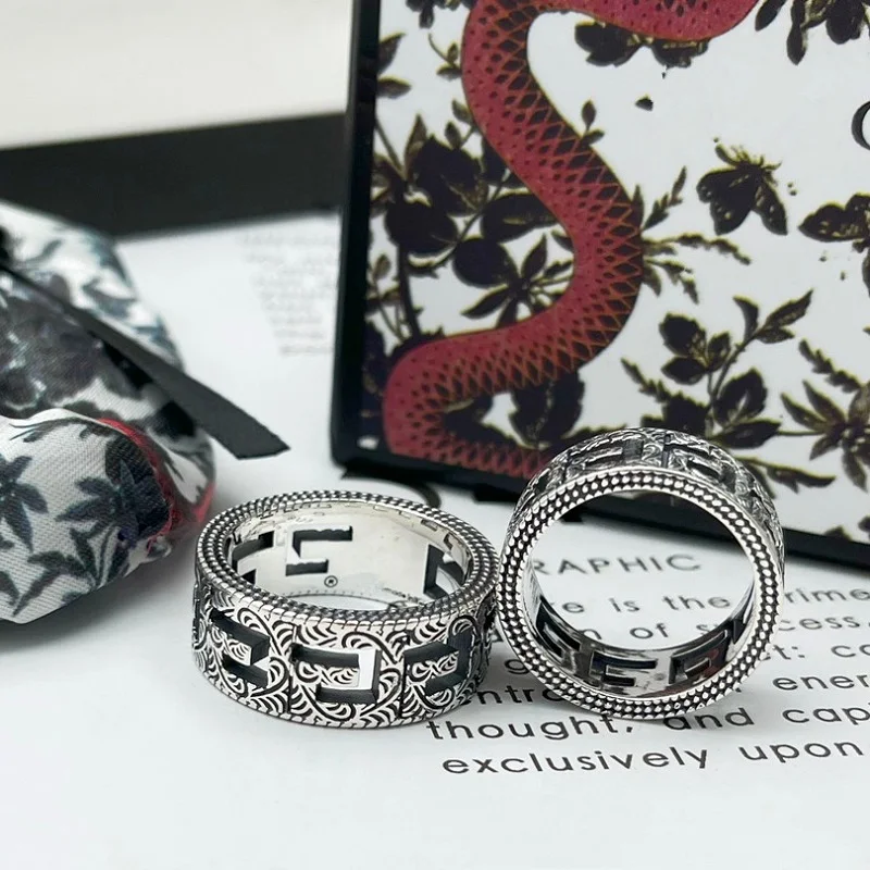 

Серебряное кольцо с логотипом g, широкое кольцо, властная личность, тренд, квадратный рисунок G