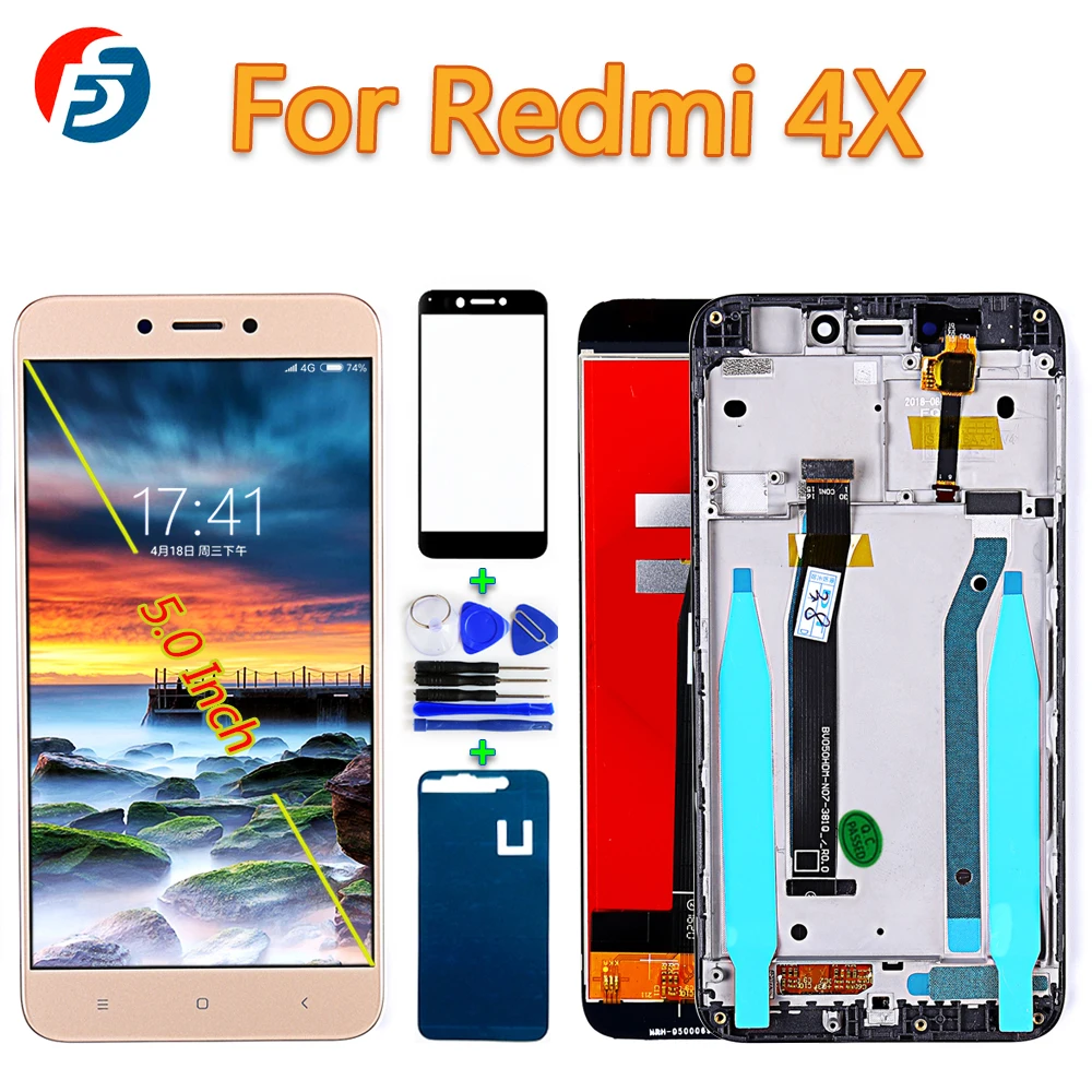 Сенсорный экран для Xiaomi Redmi 4X, ЖК-дисплей, дигитайзер в сборе, протестирован, 5,0 дюймов, 1280x720, рамка для Xiaomi Redmi 4X, ЖК