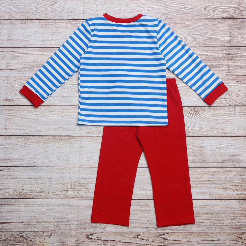 New Style Small Airplane Embroidery Long Sleeve Boy T Shirt Red Pants Cute Kids Boutique Clothing For Spring Autumn