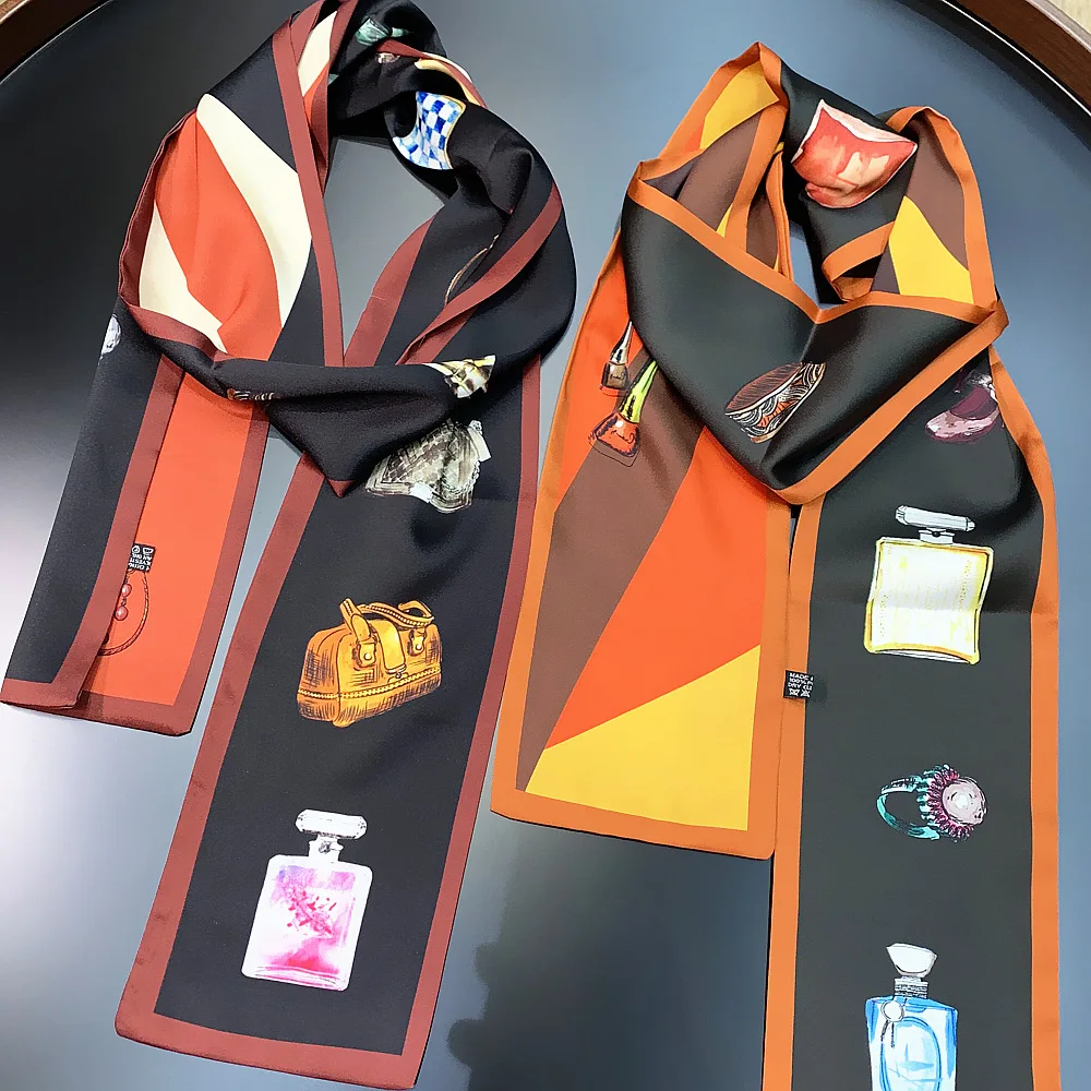 160*13 см женский длинный шелковый шарф с принтом из саржевого шелка и атласа