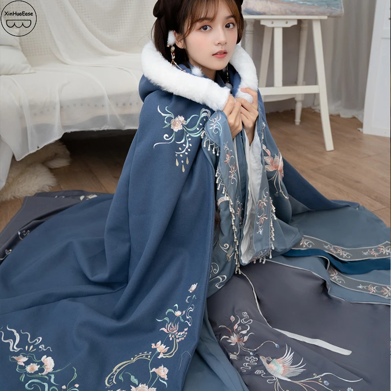 XinHuaEase Hanfu плащ Женское зимнее теплое пальто китайское толстое с капюшоном старое