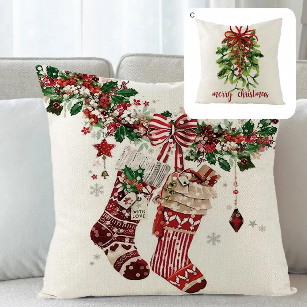 

Throw Pillow Cover Reliable Christmas Santa Claus Deer Socks Square Pillow Case Decorative Comfortable Square Pillow Cover