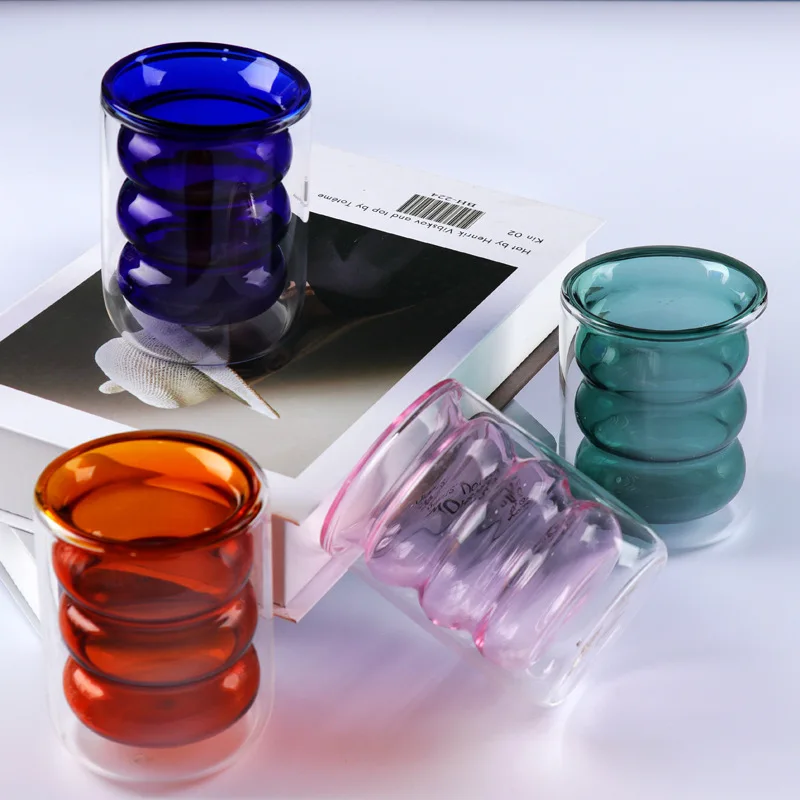 

Nordic Double Layer Glass Cup Ins Heat-Resistant Multi-Color Coffee Cup Milky Tea Cup Creative Milk Juice Cup Beverage Cup