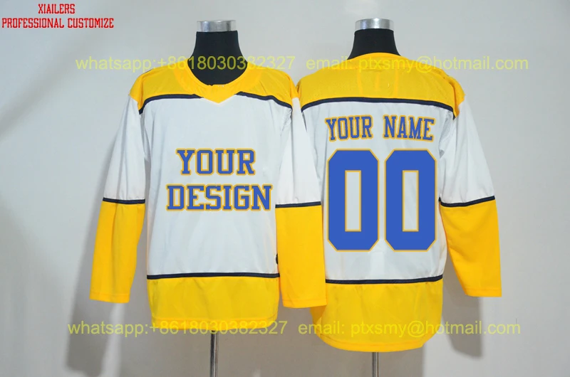 

Quality Custom Ice Hockey Jersey Embroidered Stitched Sewn Your Team Logo Name Number Men Women Youth Shirt Blue Goalie S-6XL