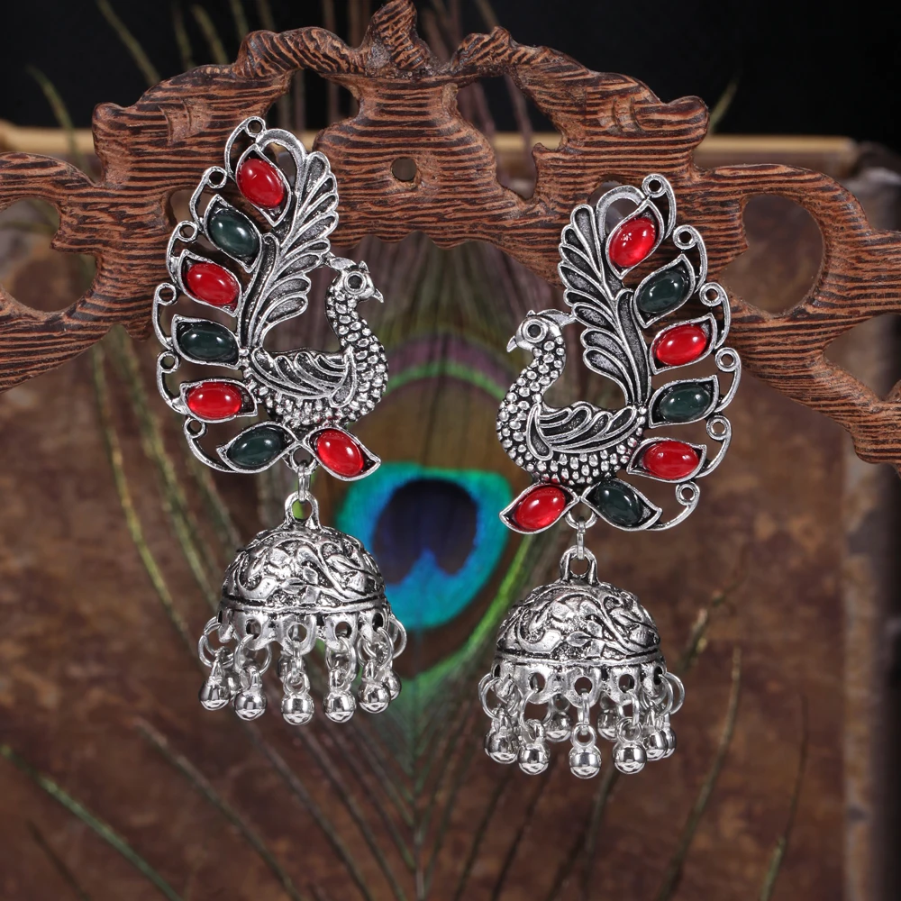 Ретро Индийский Болливуд кундан Павлин Jhumka Jhumki Висячие серьги цыганские