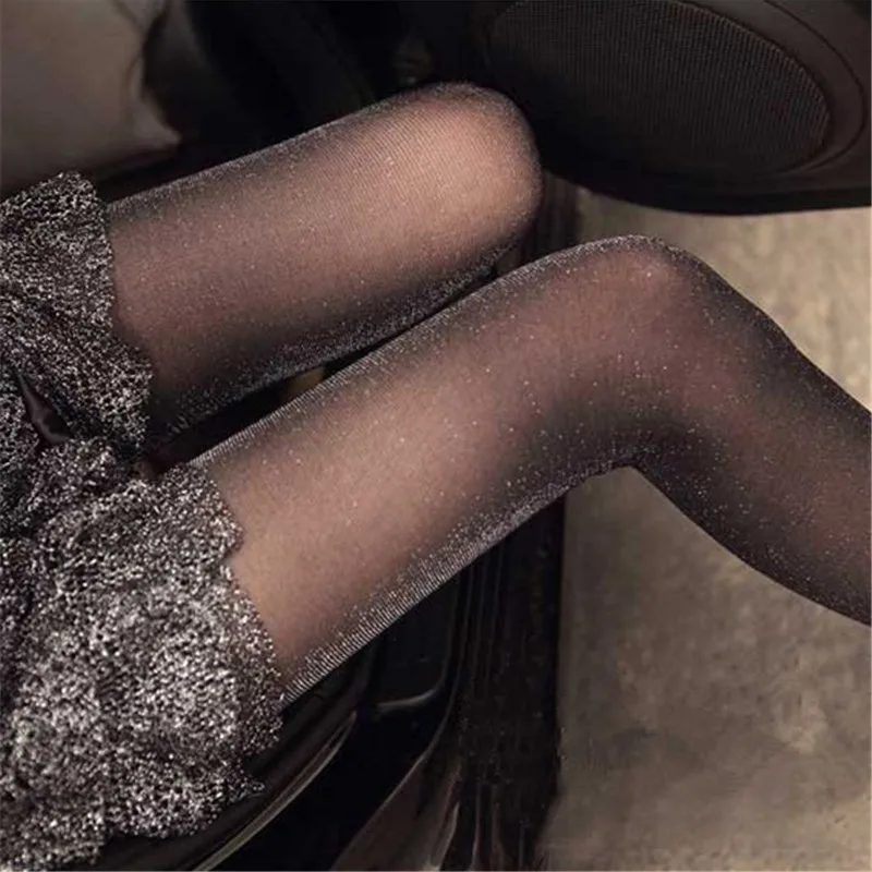 1 пара блестящие черные чулки колготки полупрозрачные до бедра|Колготки| |