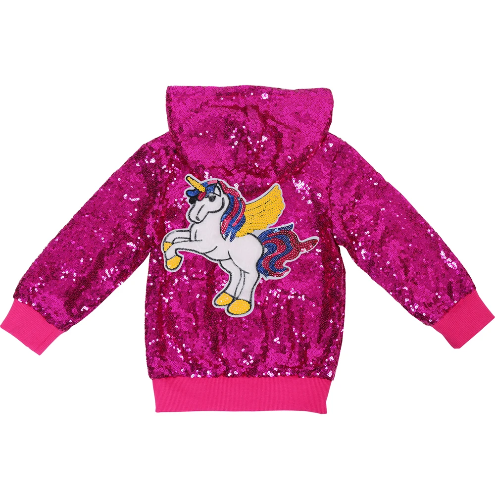 Блестящие жакеты розового цвета с радужным единорогом для маленьких девочек